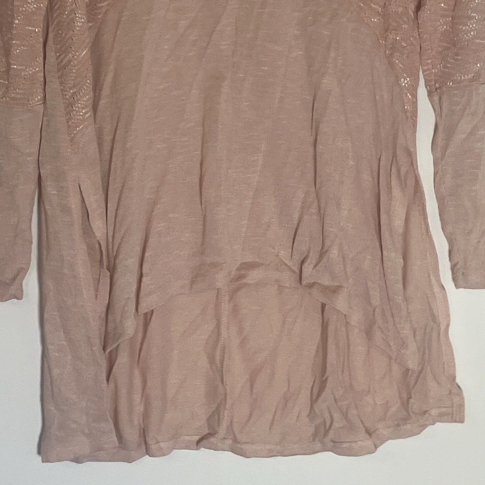New Directions Sweater Womens Small Baby Pink Hi Low Boho Crochet V Neck Casual - Picture 3 of 15